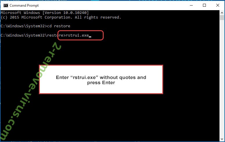 Delete Resgateseup ransomware - command prompt restore execute