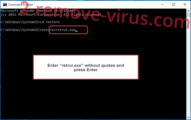 Delete Rigj Ransomware - command prompt restore execute