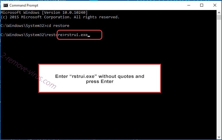 Delete Uyit ransomware - command prompt restore execute