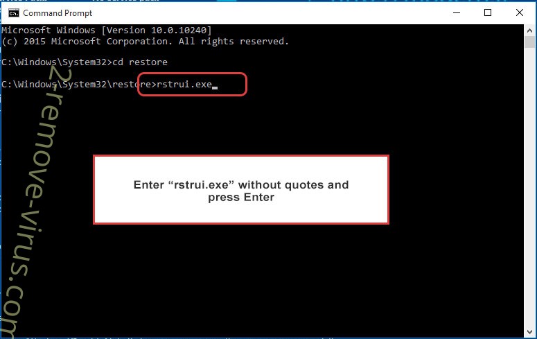 Delete OBZ ransomware - command prompt restore execute