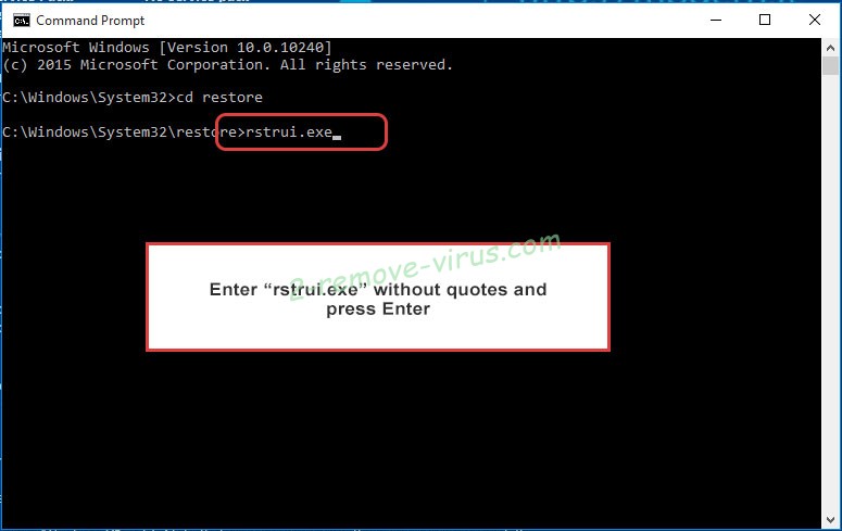 Delete Bttu ransomware - command prompt restore execute