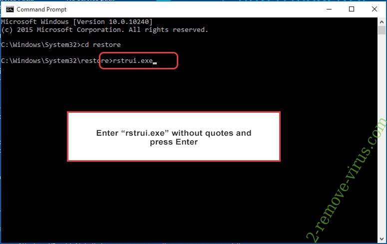 Delete Booa Ransomware - command prompt restore execute