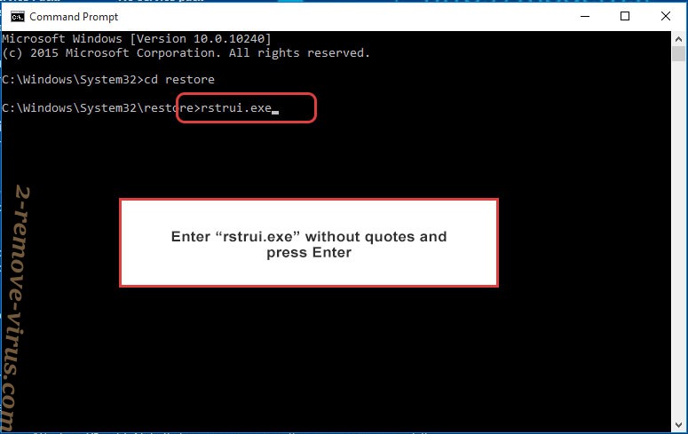 Delete Rastar Ransomware - command prompt restore execute