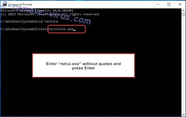 Delete PINY ransomware - command prompt restore execute