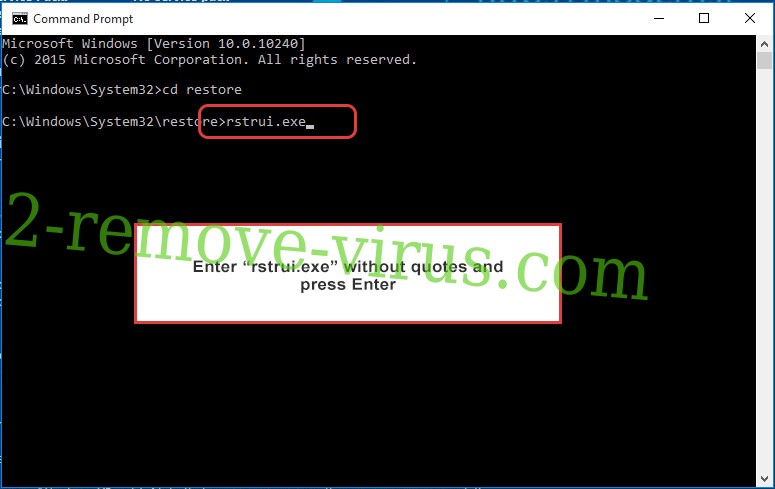 Delete Saher Blue Eagle ransomware - command prompt restore execute