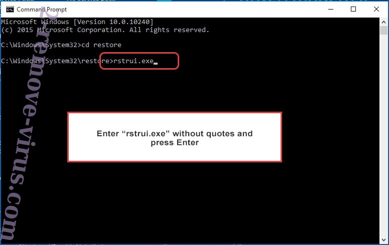 Delete Moloch ransomware - command prompt restore execute