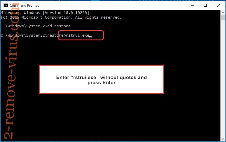 Delete ransomware - command prompt restore execute