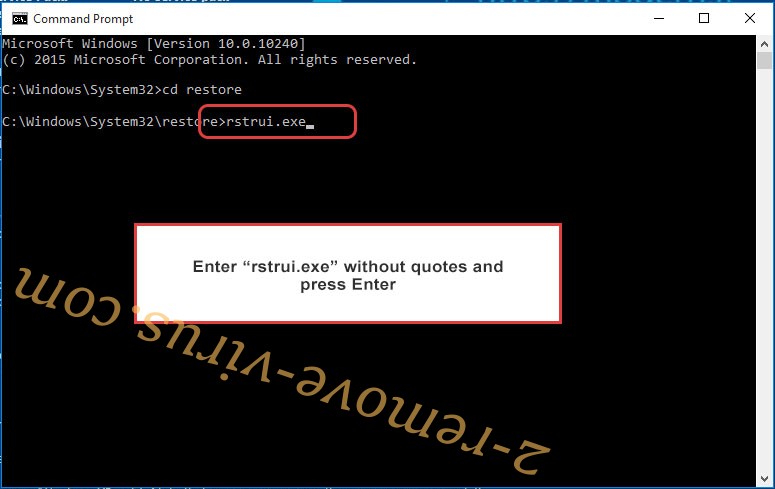 Delete Rxx ransomware - command prompt restore execute