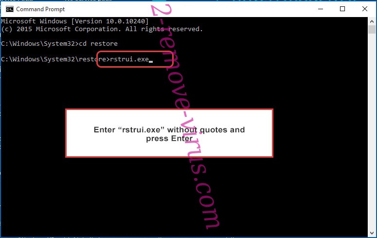 Delete Tycx ransomware - command prompt restore execute