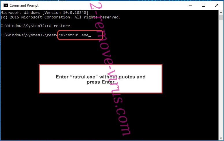 Delete Hog ransomware - command prompt restore execute