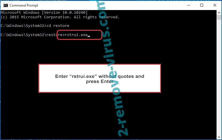 Delete Explus Ransomware - command prompt restore execute