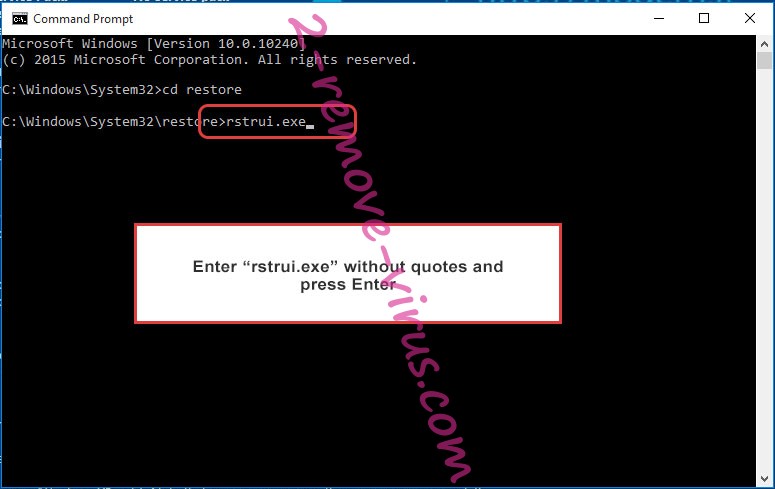Delete Mado file ransomware - command prompt restore execute