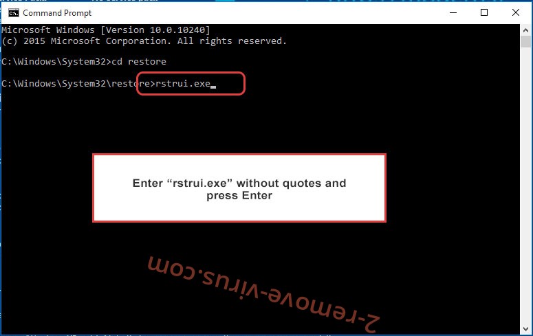 Delete FilesRecoverEN ransomware - command prompt restore execute