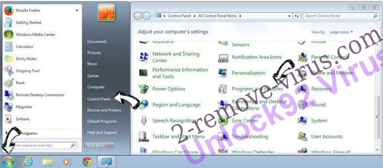 Uninstall Unlock92 Virus from Windows 7