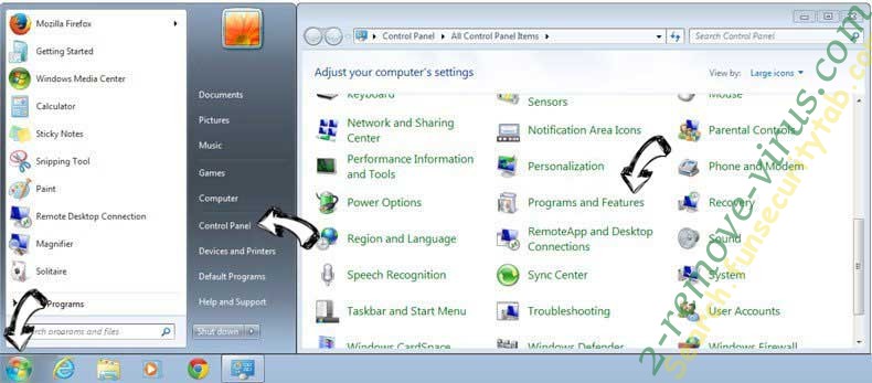 Uninstall Search.funsecuritytab.com from Windows 7