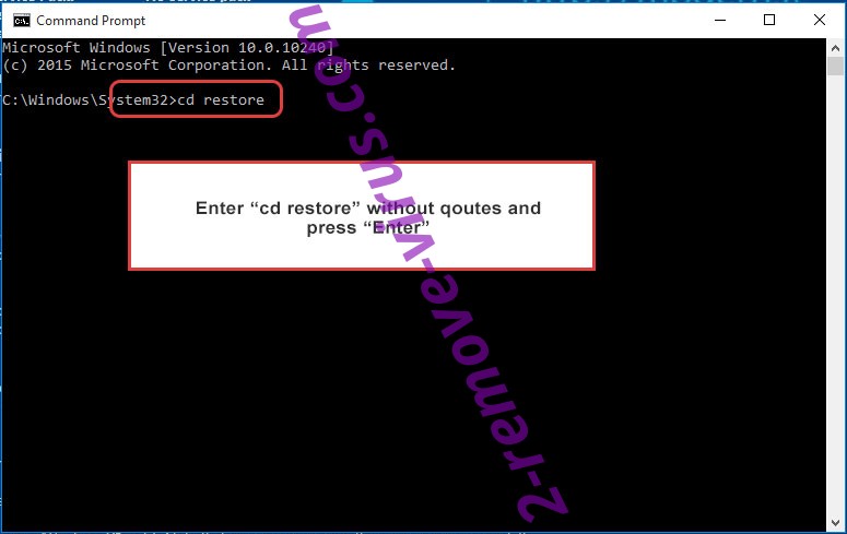 Uninstall DEcovid19bot ransomware - command prompt restore