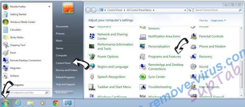 Uninstall SupTab from Windows 7