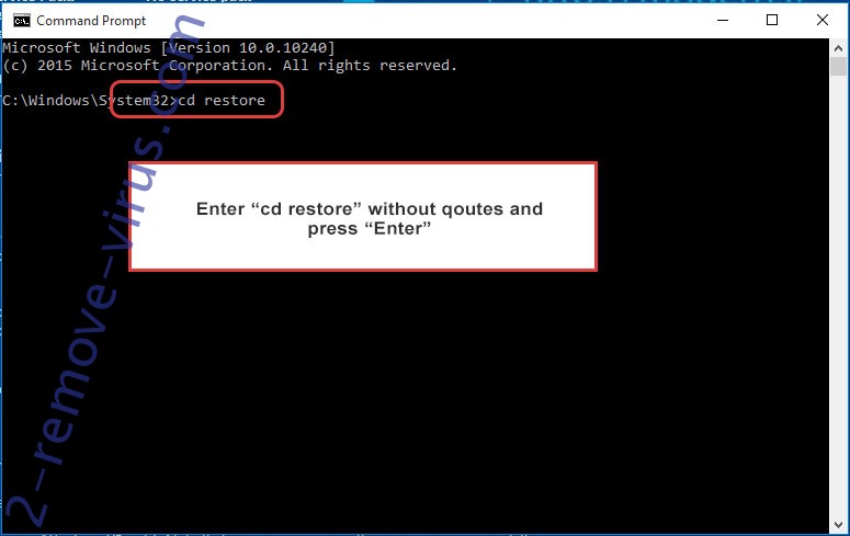 Uninstall PTP ransomware - command prompt restore