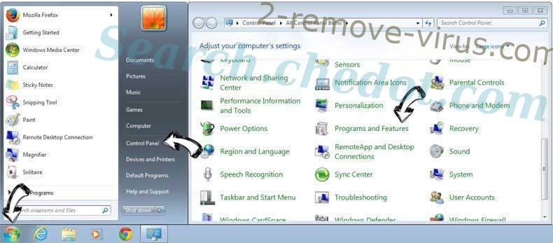 Uninstall Search.chedot.com from Windows 7