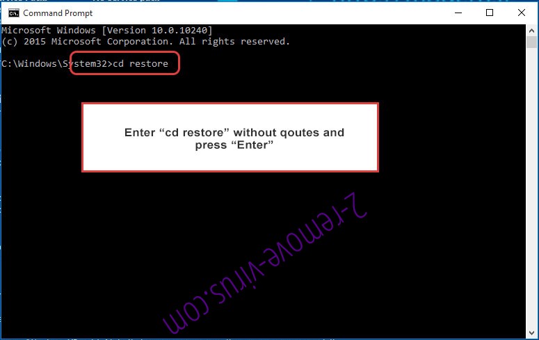 Uninstall Towz Ransomware - command prompt restore
