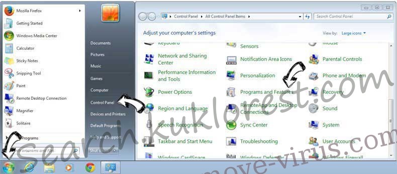 Uninstall Search.kuklorest.com from Windows 7