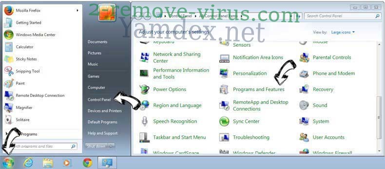 Uninstall Yamdex.net from Windows 7