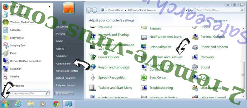 Uninstall Удаление Search.snowballsam.com from Windows 7