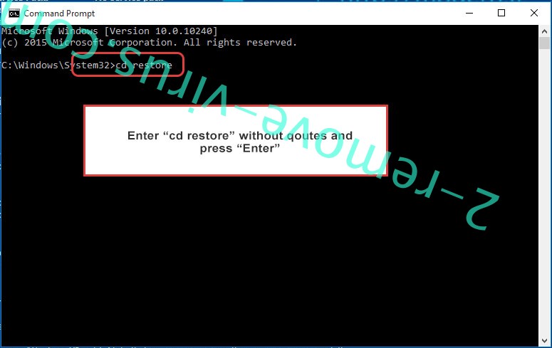 Uninstall Zeoticus ransomware - command prompt restore