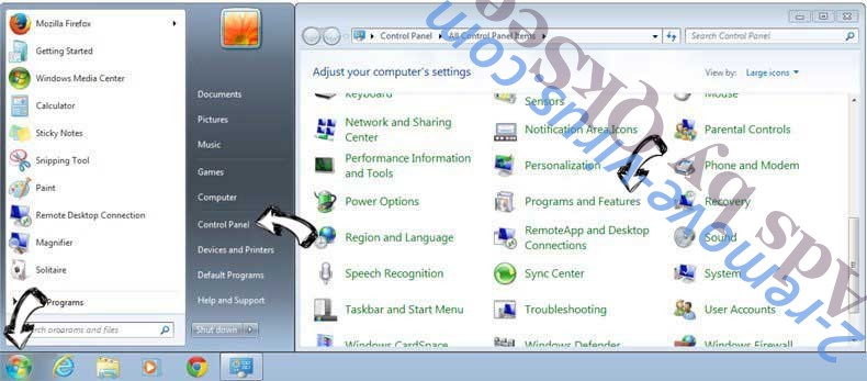 Uninstall yourprizeszx sites from Windows 7