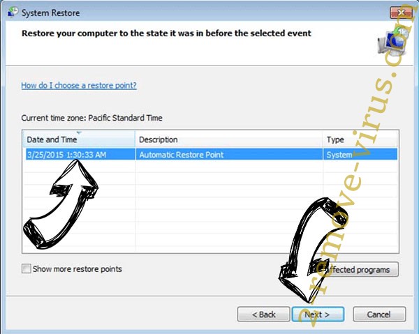 Verwijderen .BOMBO file virus - restore point