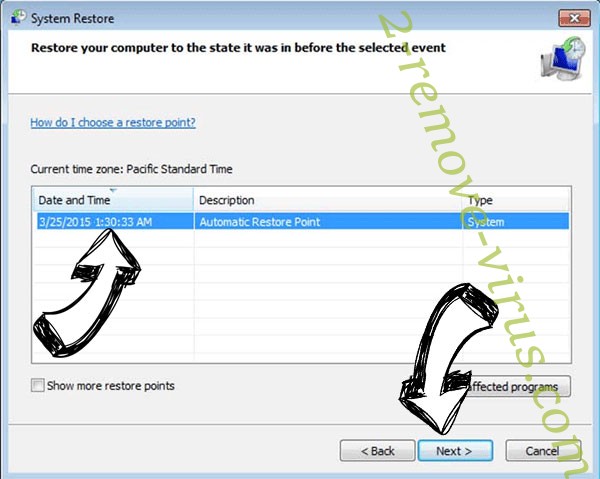 .Zepto File Virus - restore point