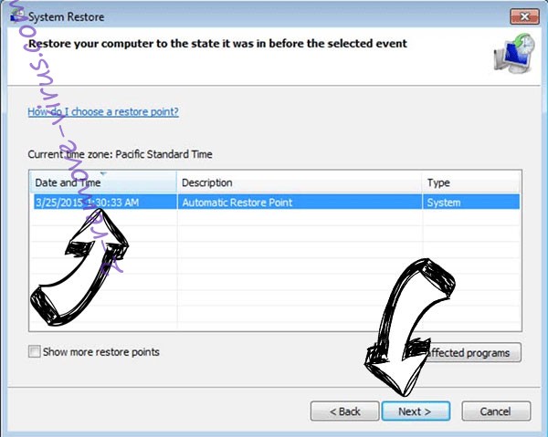 Erif ransomware - restore point