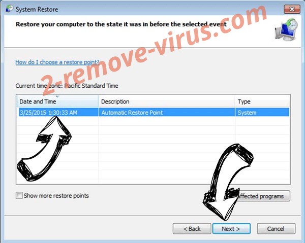 Supprimer .2xx9 file virus - restore point