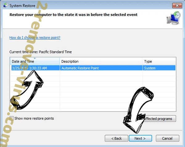 Easy2Lock ransomware - restore point