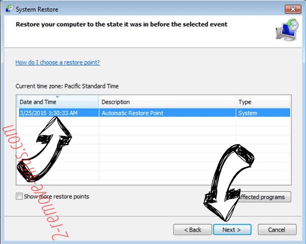 .SIFRELI file ransomware - restore point