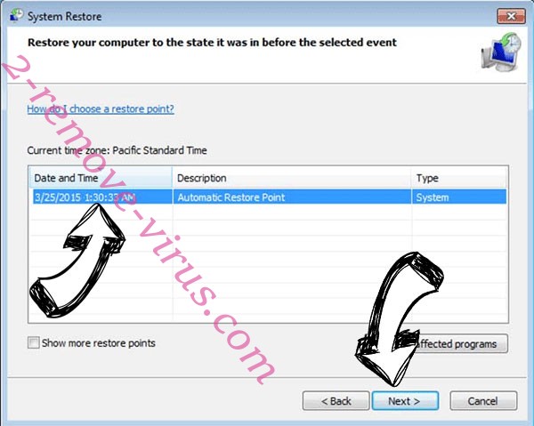 Bttu ransomware - restore point