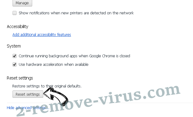 Searchpage.com Virus Chrome advanced menu