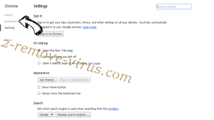 Searchpage.com Virus Chrome settings