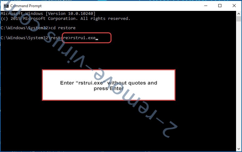 Delete Cales ransomware - command prompt restore execute