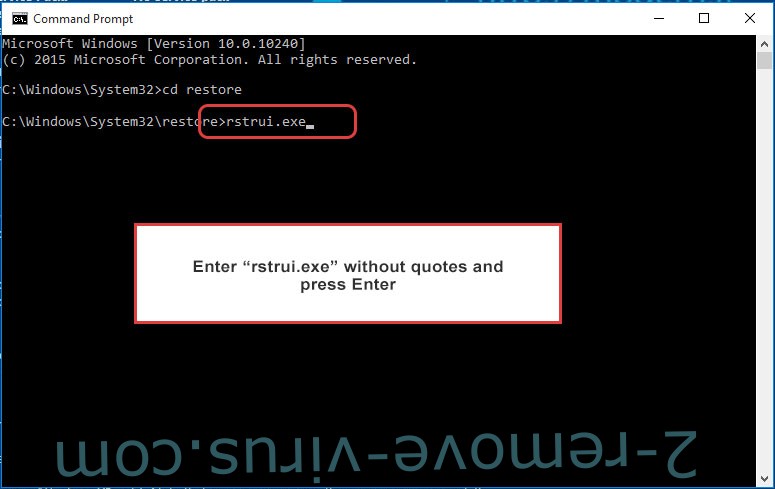 Delete Towz Ransomware - command prompt restore execute