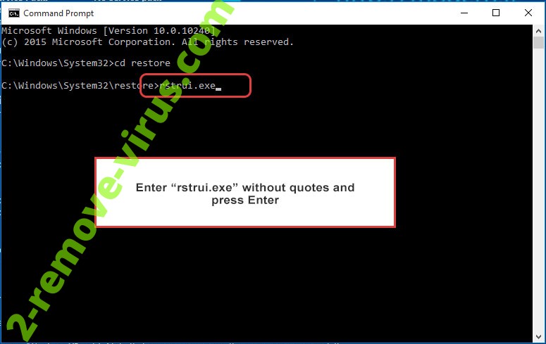 Delete Tuis ransomware - command prompt restore execute