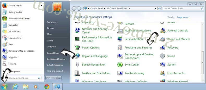 Uninstall soooners.biz from Windows 7