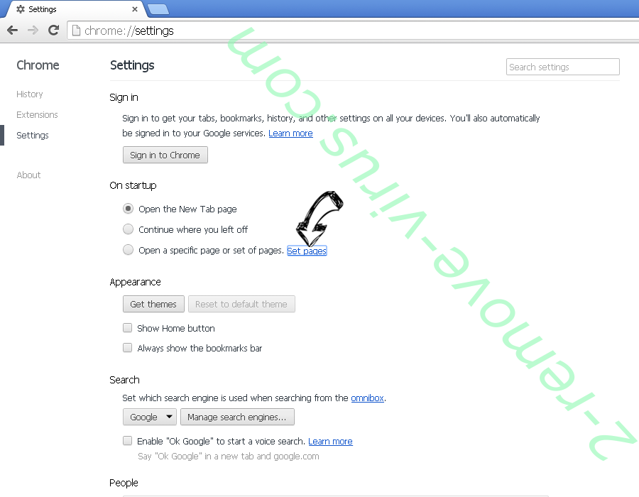 Search fort pro Adware Chrome settings