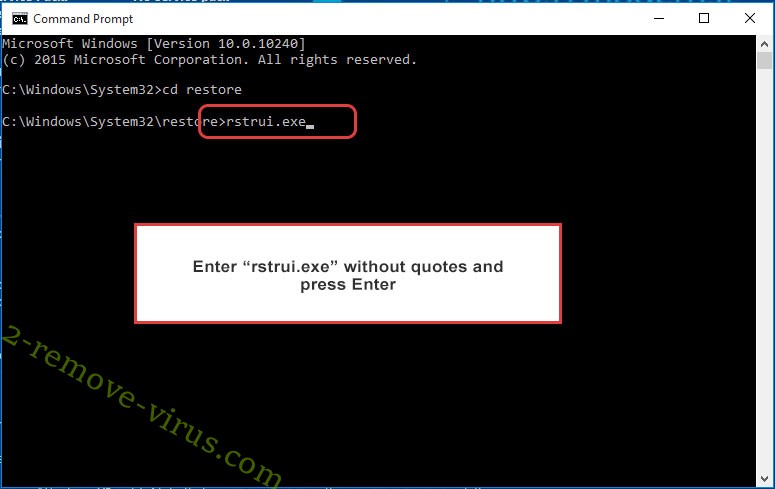 Delete ZAHACKED Ransomware - command prompt restore execute