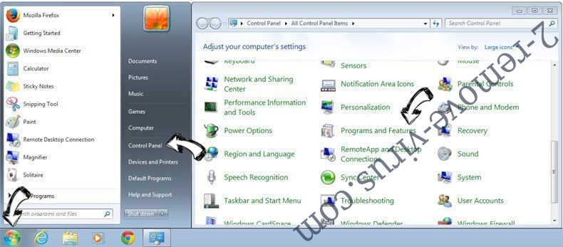 Uninstall PrimaryServiceSearch adware from Windows 7