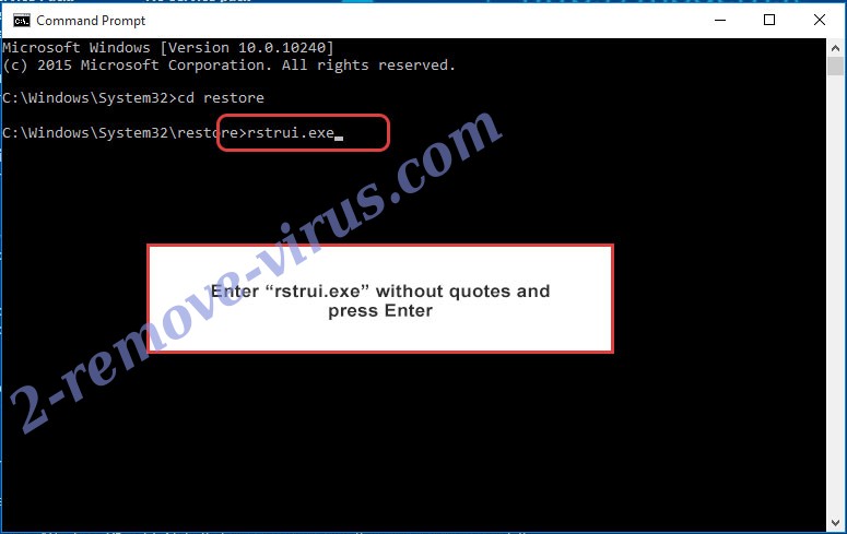 Delete BitPyLock ransomware - command prompt restore execute