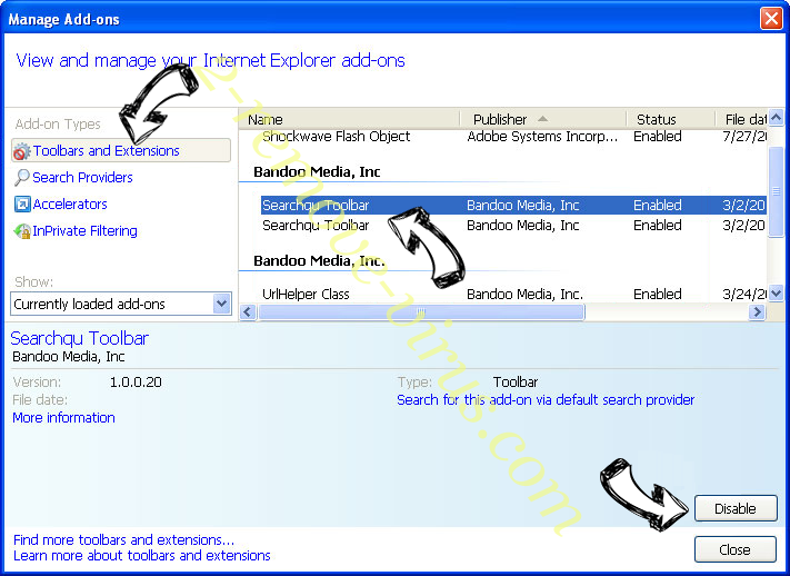 searchmpct.com IE toolbars and extensions