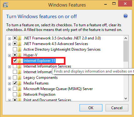 Windows Features IE
