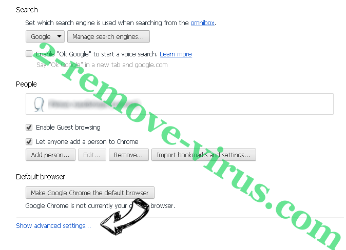 Searchdimension.com Chrome settings more