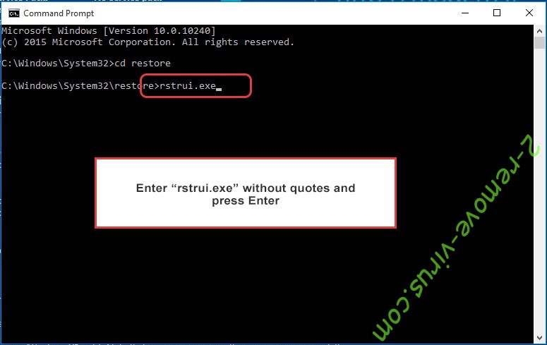 Delete Qazx ransomware - command prompt restore execute